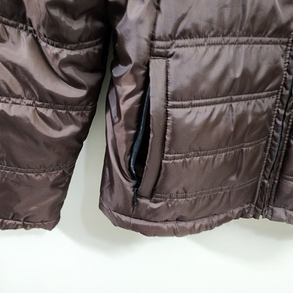 Marker brown puffy coat with faux fur lining woman's size extra large w/scarf - Picture 12 of 12